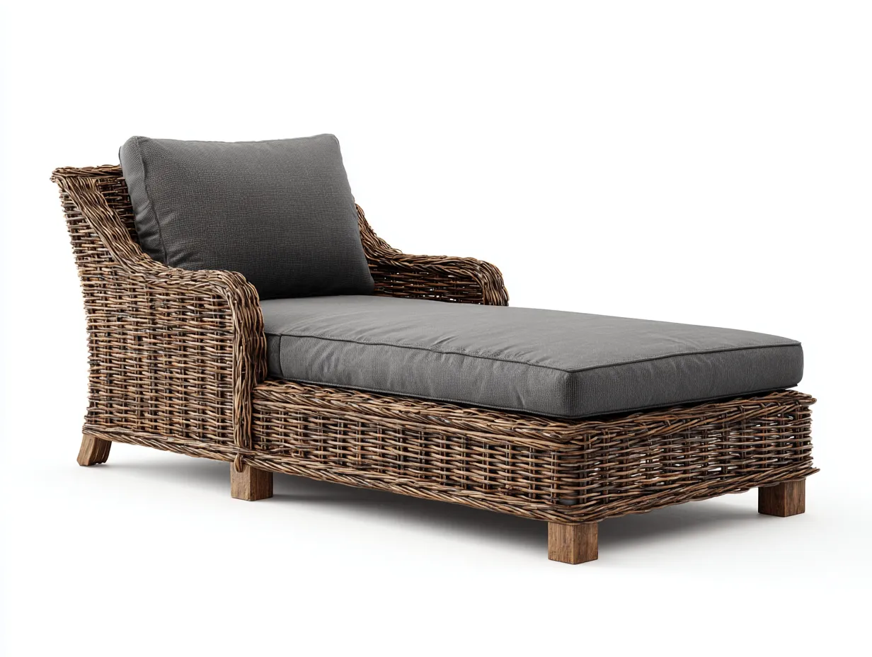Bain de soleil en résine tressée et bois 171x75x83 cm gris foncé-naturel style moderne pour jardin terrasse et bord de piscine-Havenupmart