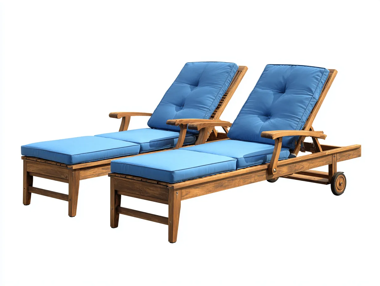 Bain de soleil d'extérieur lot de 2 en bois 198x68x94 cm bleu-marron style moderne pour jardin terrasse et bord de piscine-Havenupmart