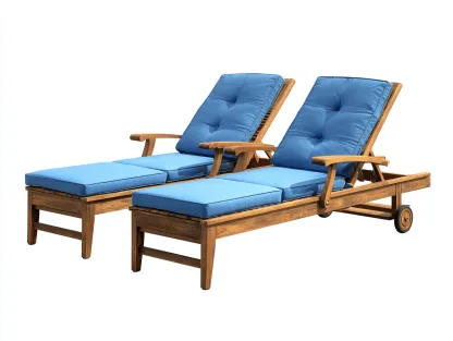 Bain de soleil d'extérieur lot de 2 en bois 198x68x94 cm bleu-marron style moderne pour jardin terrasse et bord de piscine-Havenupmart
