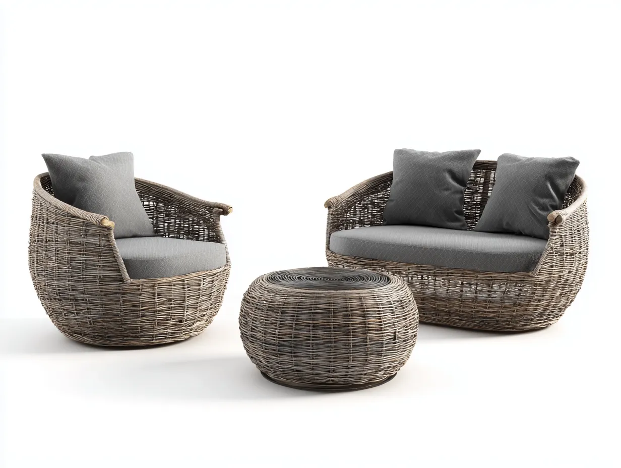 Canapé de jardin en rotin synthétique 150x82x78 cm gris-naturel pour terrasse et jardin style moderne-Havenupmart