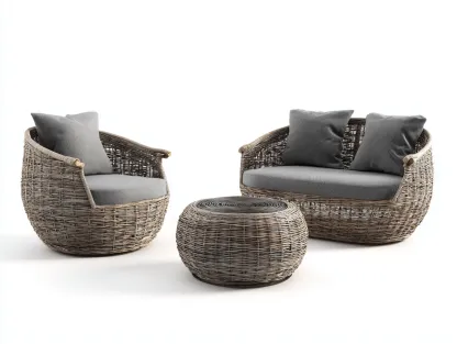 Canapé de jardin en rotin synthétique 150x82x78 cm gris-naturel pour terrasse et jardin style moderne-Havenupmart
