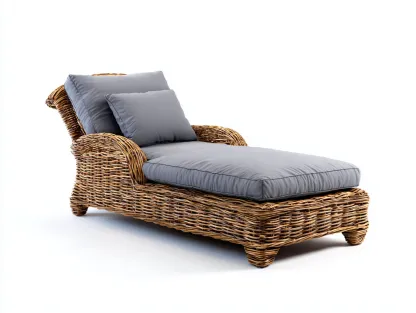 Bain de soleil en résine tressée 172x76x88 cm gris-naturel style moderne pour jardin terrasse et bord de piscine-Havenupmart
