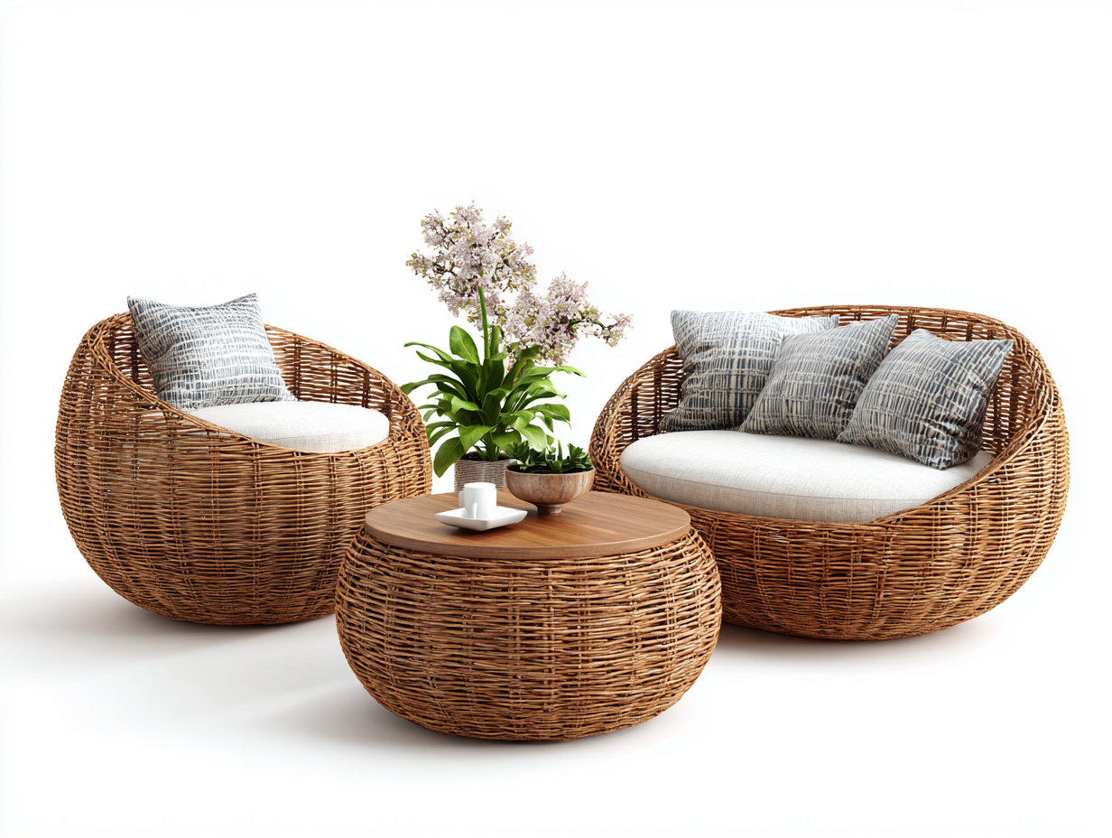 Canapé de jardin en rotin synthétique 148x86x78 cm beige-naturel pour terrasse et jardin style moderne-Havenupmart