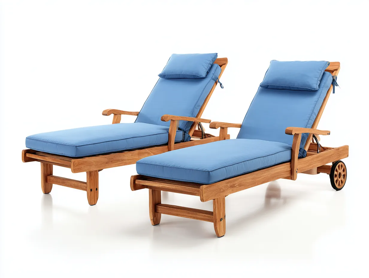 Bain de soleil d'extérieur lot de 2 en bois 196x67x92 cm bleu-marron style moderne pour jardin terrasse et bord de piscine-Havenupmart