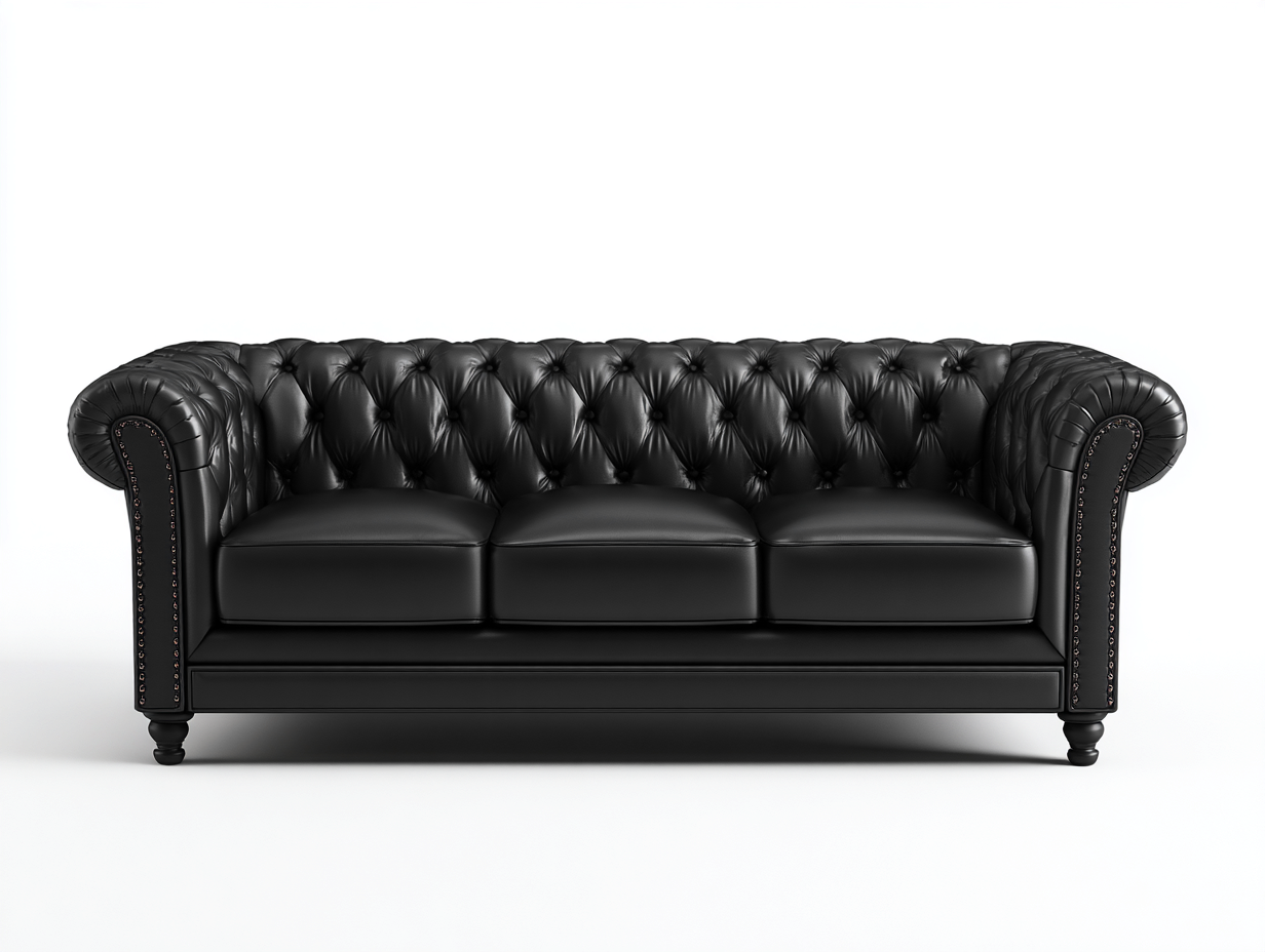 Canapé 3 places en cuir synthétique noir 230x98x78 cm - adapté au salon - style classique-Sofaupyard