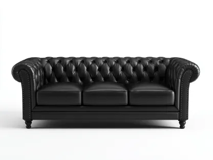 Canapé 3 places en cuir synthétique noir 230x98x78 cm - adapté au salon - style classique-Sofaupyard