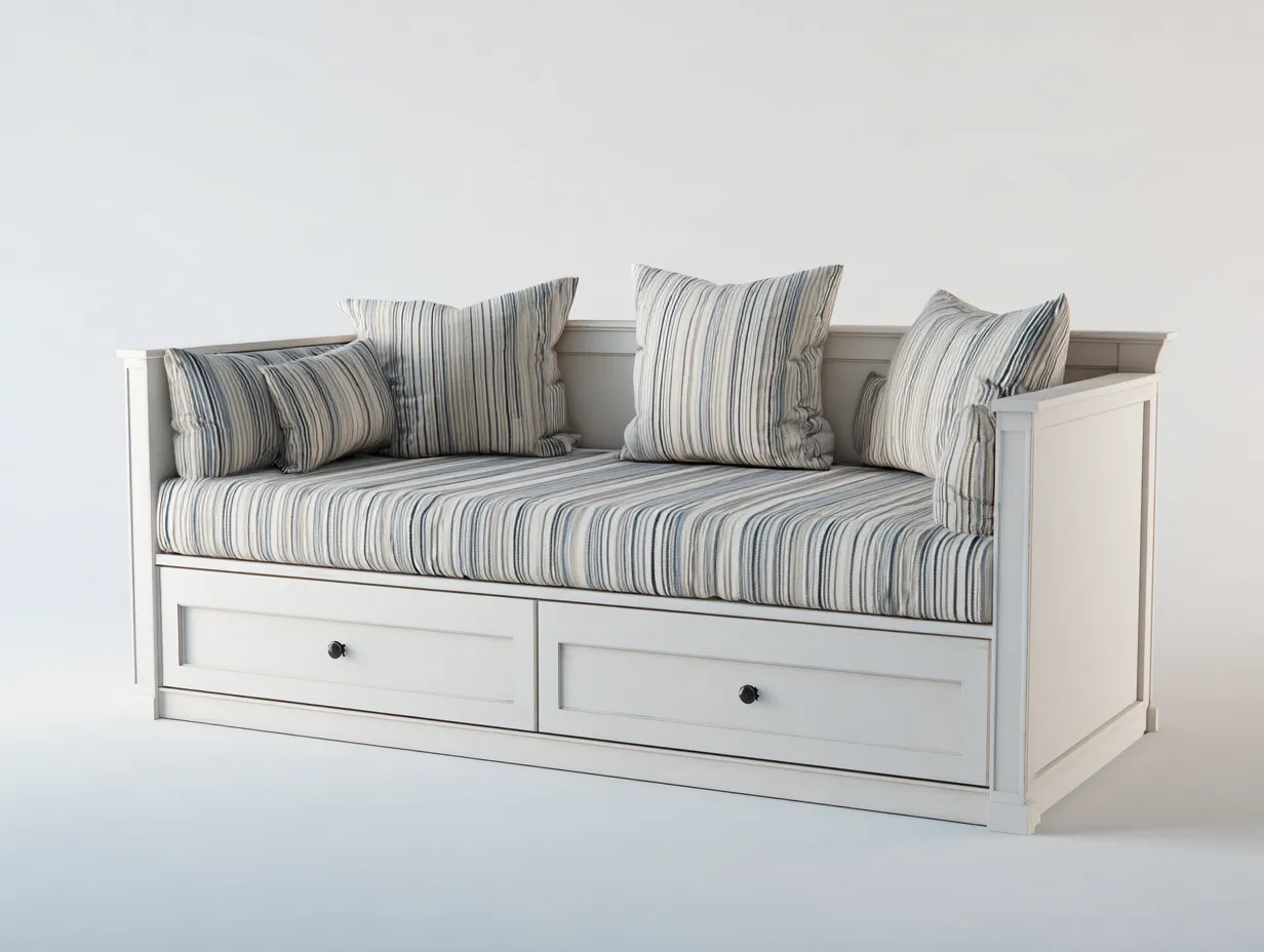 Canapé lit en bois avec espace de rangement 198x92x82 cm - blanc-bleu - adapté au salon - style classique-Sofaupyard