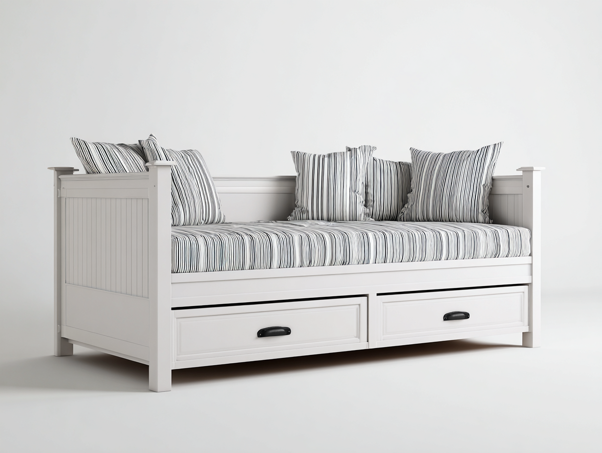 Canapé lit en bois blanc avec tiroirs 203x98x85 cm - adapté au salon - design classique-Sofaupyard