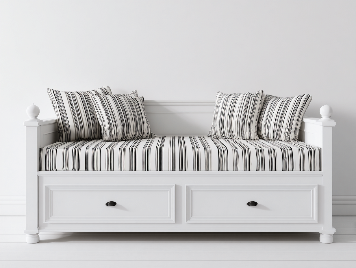 Canapé lit en bois avec espace de rangement 195x88x86 cm - blanc-noir - adapté au salon - style classique-Sofaupyard
