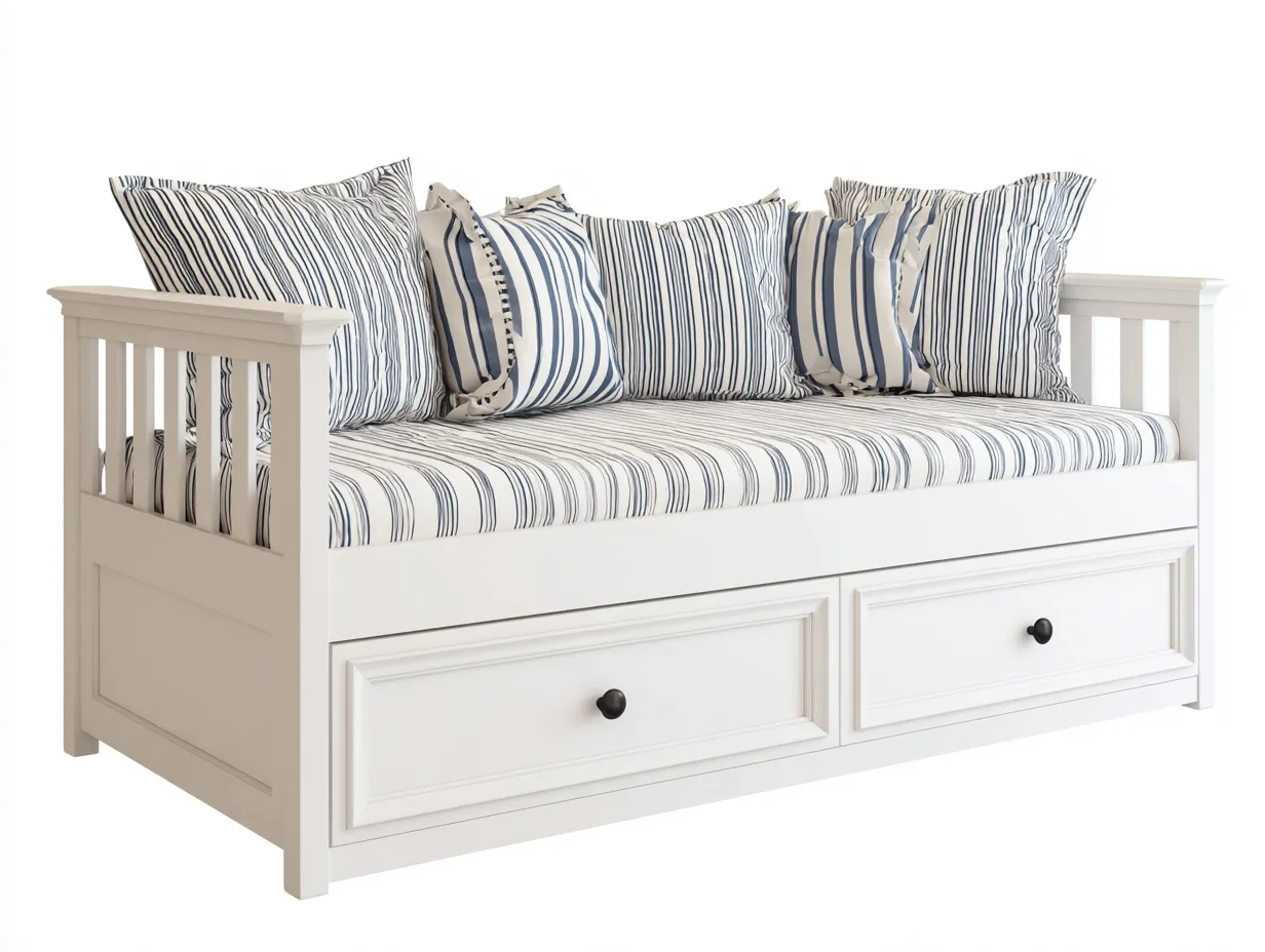 Canapé lit en bois avec espace de rangement 200x90x85 cm - blanc-bleu - adapté au salon - style classique-Sofaupyard