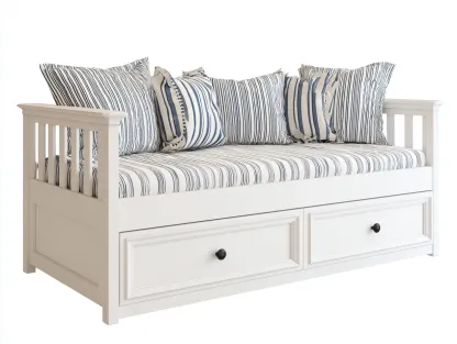 Canapé lit en bois avec espace de rangement 200x90x85 cm - blanc-bleu - adapté au salon - style classique-Sofaupyard