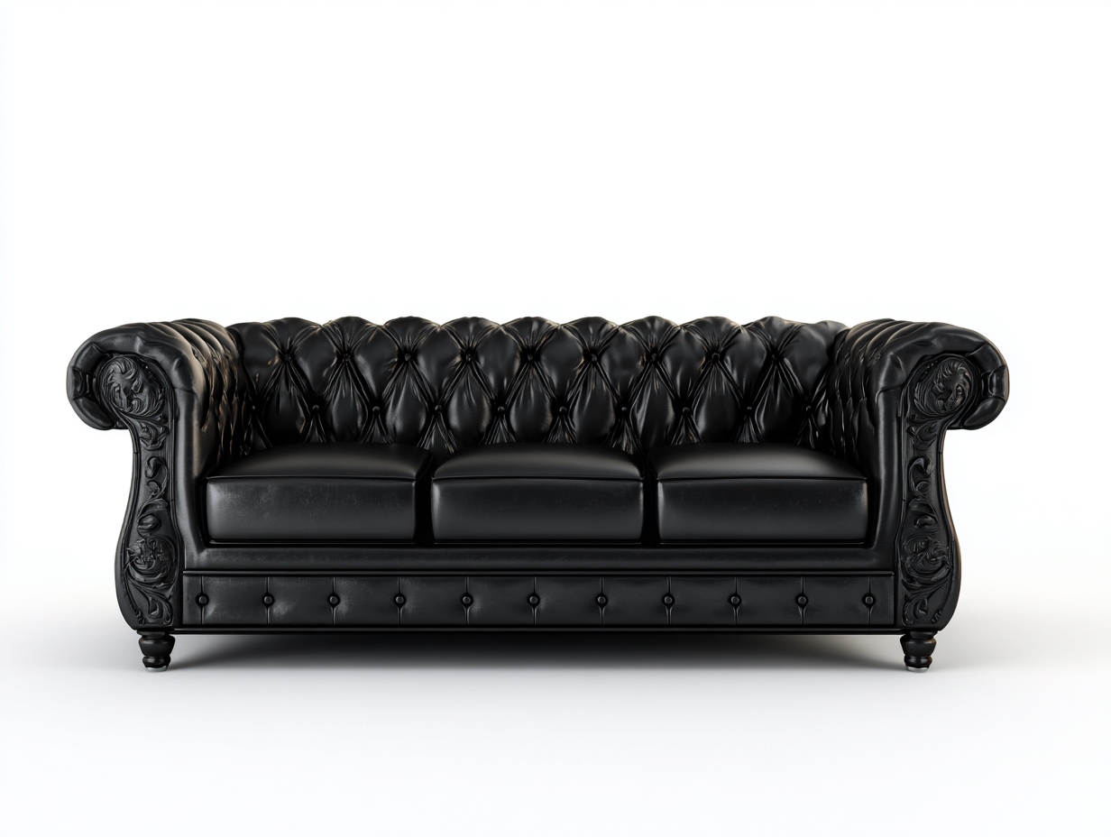 Canapé 3 places en cuir synthétique noir 235x100x82 cm - adapté au salon - style classique-Sofaupyard