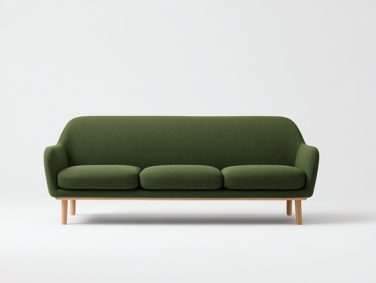 Canapé droit en tissu rembourré 185x80x78 cm - Vert olive - Pieds en bois - Pour salon - Design moderne-Oakmyloft
