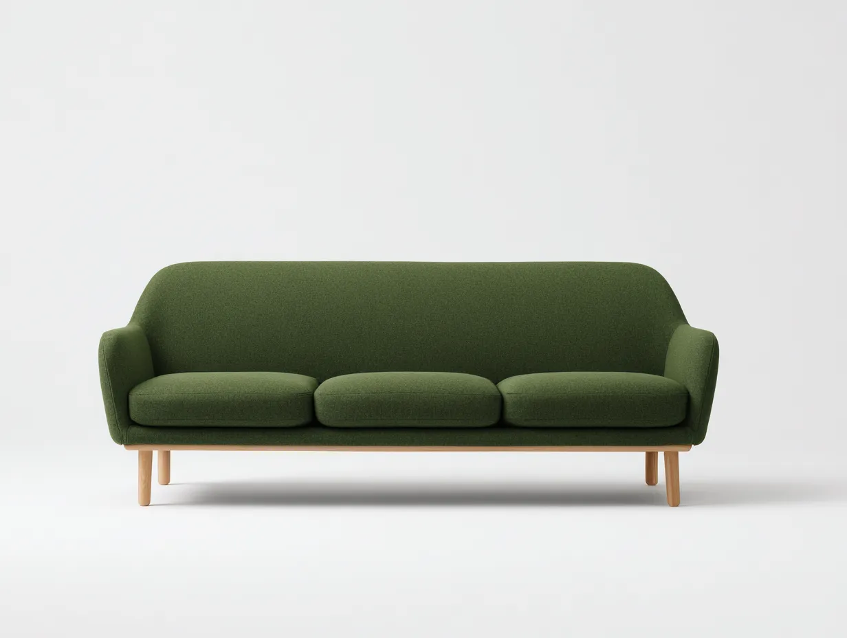 Canapé droit en tissu rembourré 185x80x78 cm - Vert olive - Pieds en bois - Pour salon - Design moderne-Oakmyloft