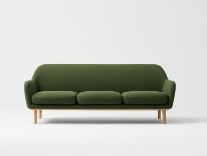 Canapé droit en tissu rembourré 185x80x78 cm - Vert olive - Pieds en bois - Pour salon - Design moderne-Oakmyloft