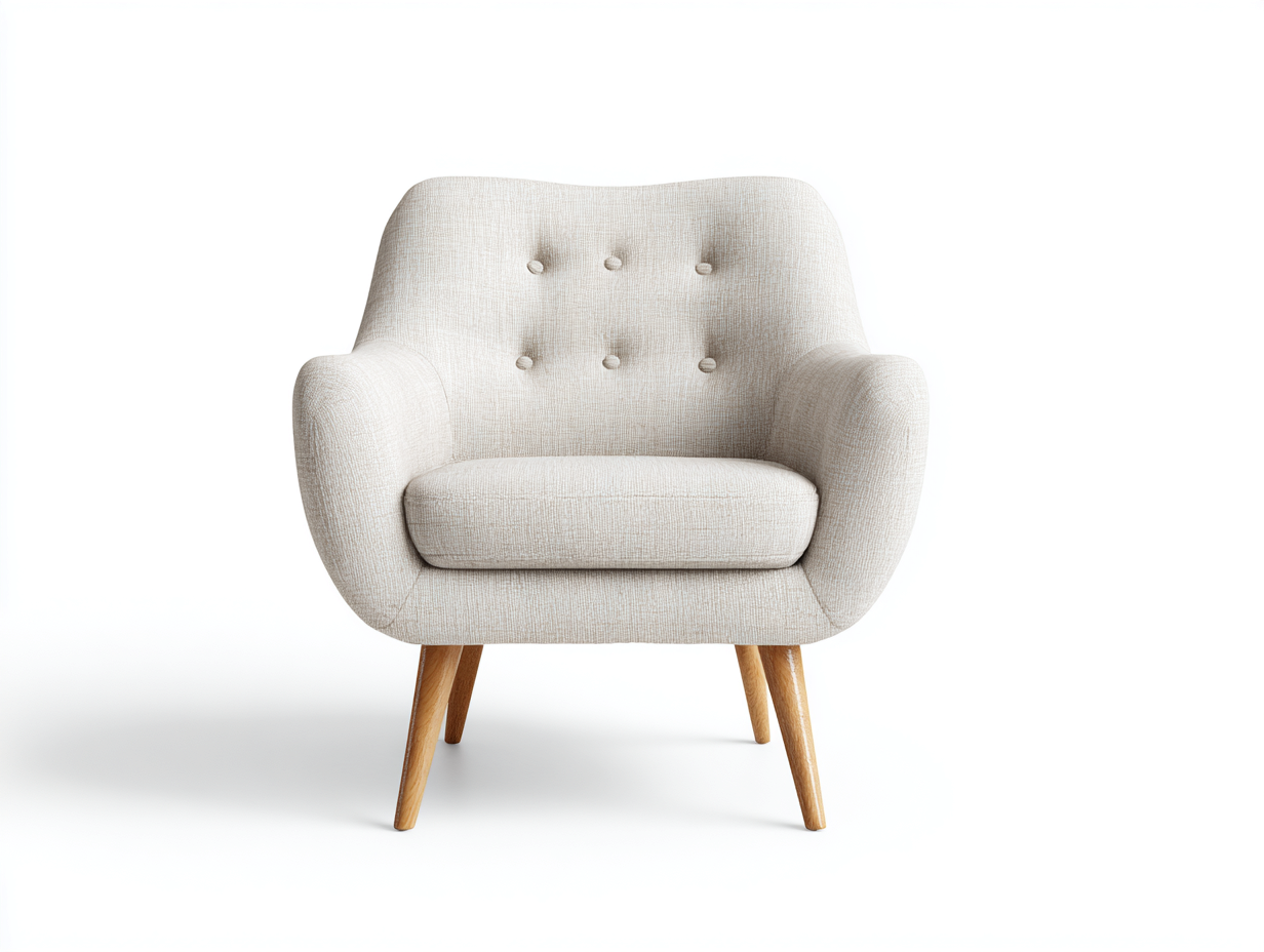 Fauteuil en tissu rembourré 72x76x84 cm - Beige clair - Pieds en bois - Pour salon - Design moderne-Oakmyloft