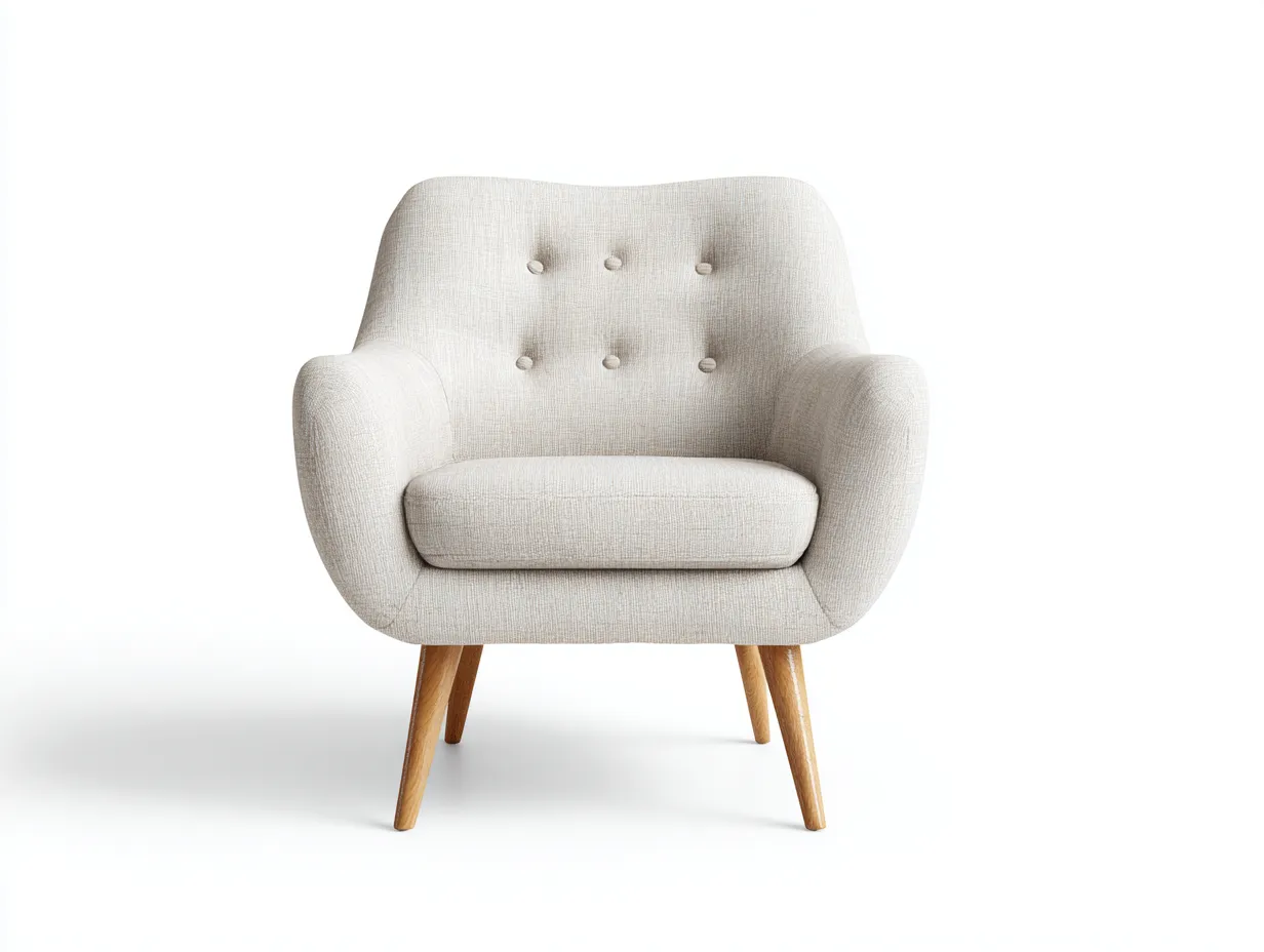 Fauteuil en tissu rembourré 72x76x84 cm - Beige clair - Pieds en bois - Pour salon - Design moderne-Oakmyloft