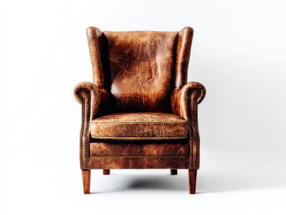 Fauteuil en cuir rembourré 80x85x110 cm - Marron vieilli - Pieds en bois - Pour salon - Style classique-Oakmyloft