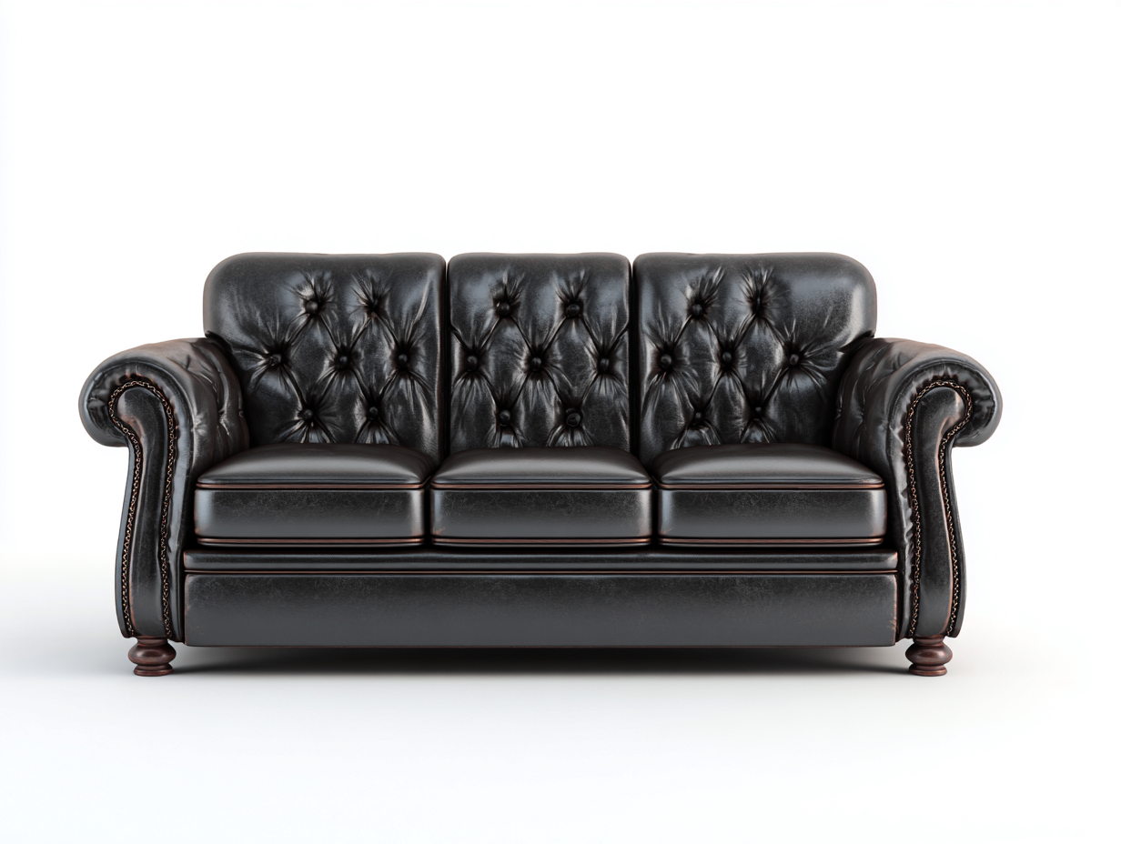 Canapé droit en cuir synthétique rembourré 172x88x82 cm - Noir - Pieds en bois foncé - Pour salon - Style classique-Oakmyloft