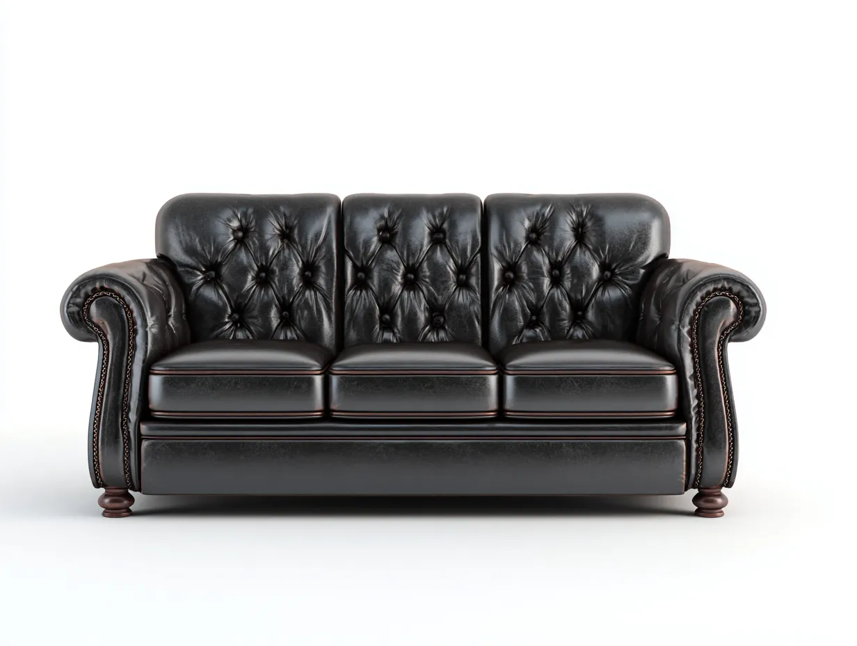 Canapé droit en cuir synthétique rembourré 172x88x82 cm - Noir - Pieds en bois foncé - Pour salon - Style classique-Oakmyloft