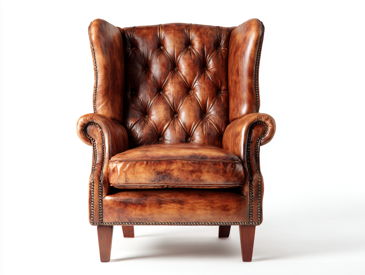 Fauteuil en cuir rembourré 80x84x112 cm - Marron vieilli - Pieds en bois - Pour salon - Style classique-Oakmyloft