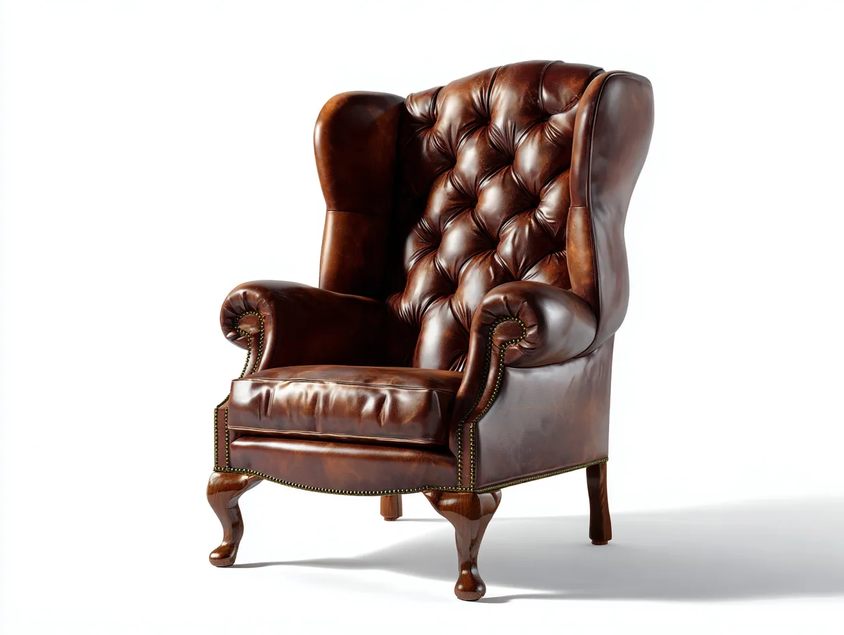 Fauteuil en cuir rembourré 78x86x112 cm - Marron foncé - Pieds en bois - Pour salon - Style classique-Oakmyloft