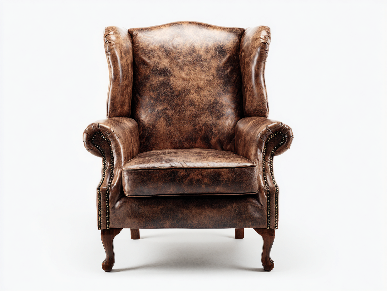 Fauteuil en cuir rembourré 82x86x112 cm - Marron vieilli - Pieds en bois - Pour salon - Style classique-Oakmyloft