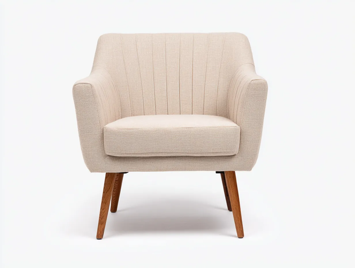 Fauteuil en tissu rembourré 74x72x79 cm - Beige clair - Pieds en bois - Pour salon - Design moderne-Oakmyloft