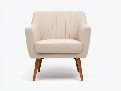 Fauteuil en tissu rembourré 74x72x79 cm - Beige clair - Pieds en bois - Pour salon - Design moderne-Oakmyloft