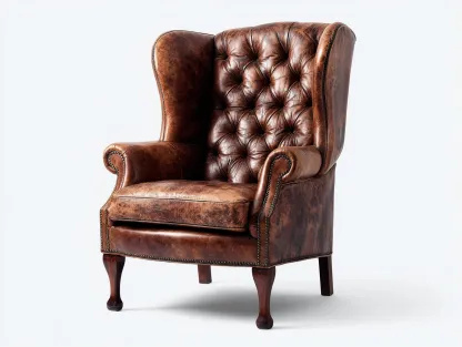 Fauteuil en cuir rembourré 80x86x114 cm - Marron vieilli - Pieds en bois - Pour salon - Style classique-Oakmyloft