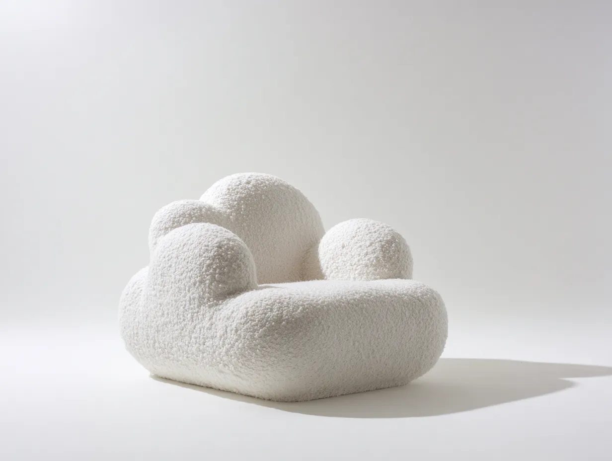 Fauteuil en tissu bouclé rembourré 92x88x72 cm - Blanc cassé - Pour salon - Design moderne-Oakmyloft