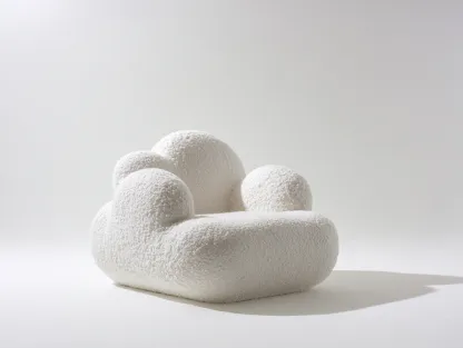 Fauteuil en tissu bouclé rembourré 92x88x72 cm - Blanc cassé - Pour salon - Design moderne-Oakmyloft