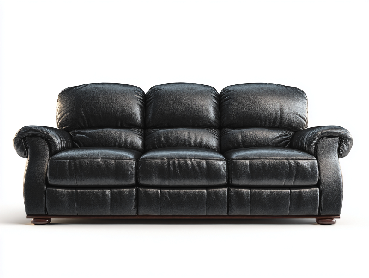 Canapé droit en cuir synthétique rembourré 188x92x86 cm - Noir - Pieds en bois foncé - Pour salon - Design moderne-Oakmyloft
