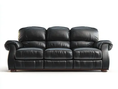 Canapé droit en cuir synthétique rembourré 188x92x86 cm - Noir - Pieds en bois foncé - Pour salon - Design moderne-Oakmyloft