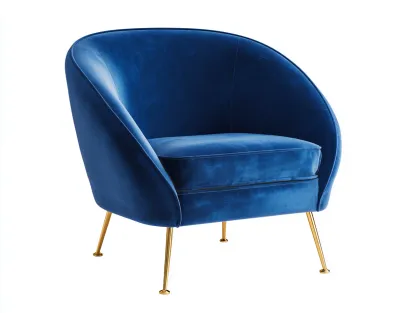 Fauteuil en tissu rembourré 78x74x82 cm - Bleu royal - Pieds en métal doré - Pour salon - Design moderne-Oakmyloft