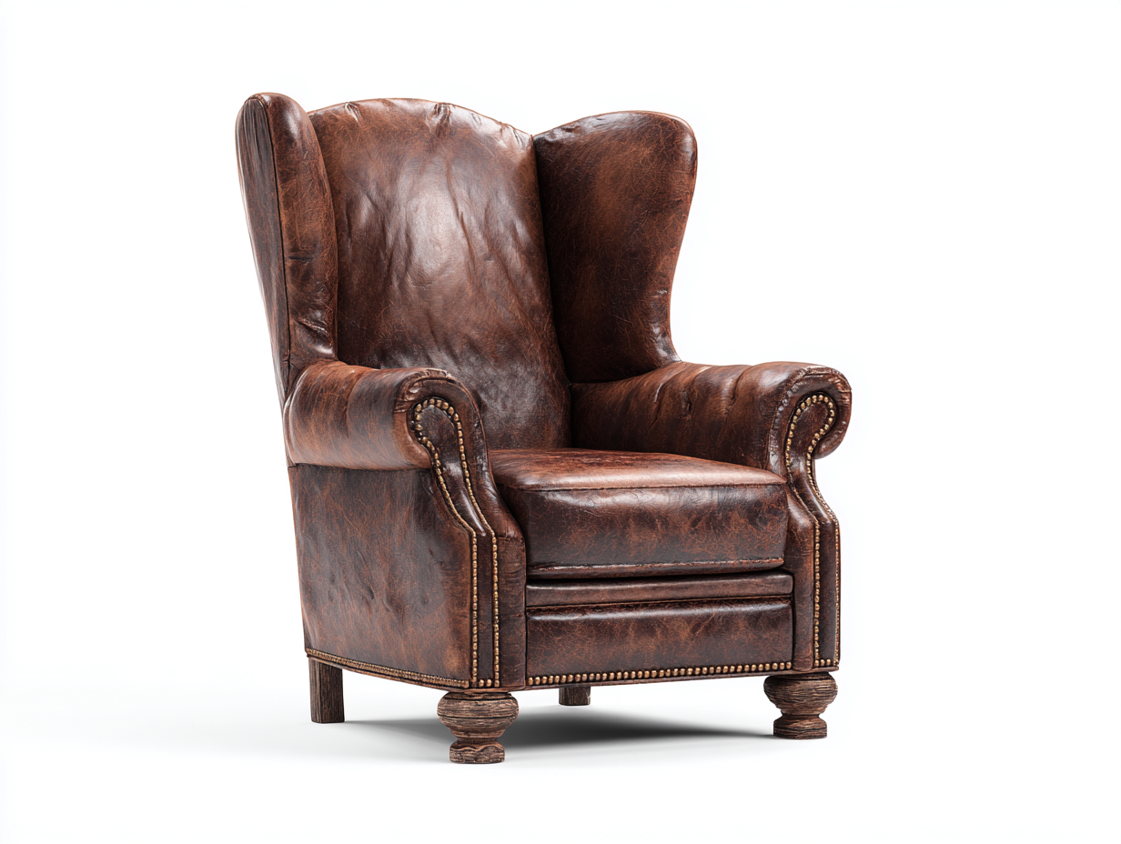 Fauteuil en cuir rembourré 78x84x110 cm - Marron vieilli - Pieds en bois - Pour salon - Style classique-Oakmyloft