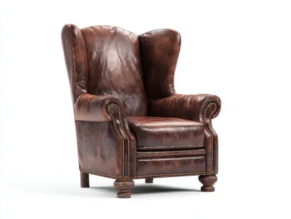 Fauteuil en cuir rembourré 78x84x110 cm - Marron vieilli - Pieds en bois - Pour salon - Style classique-Oakmyloft