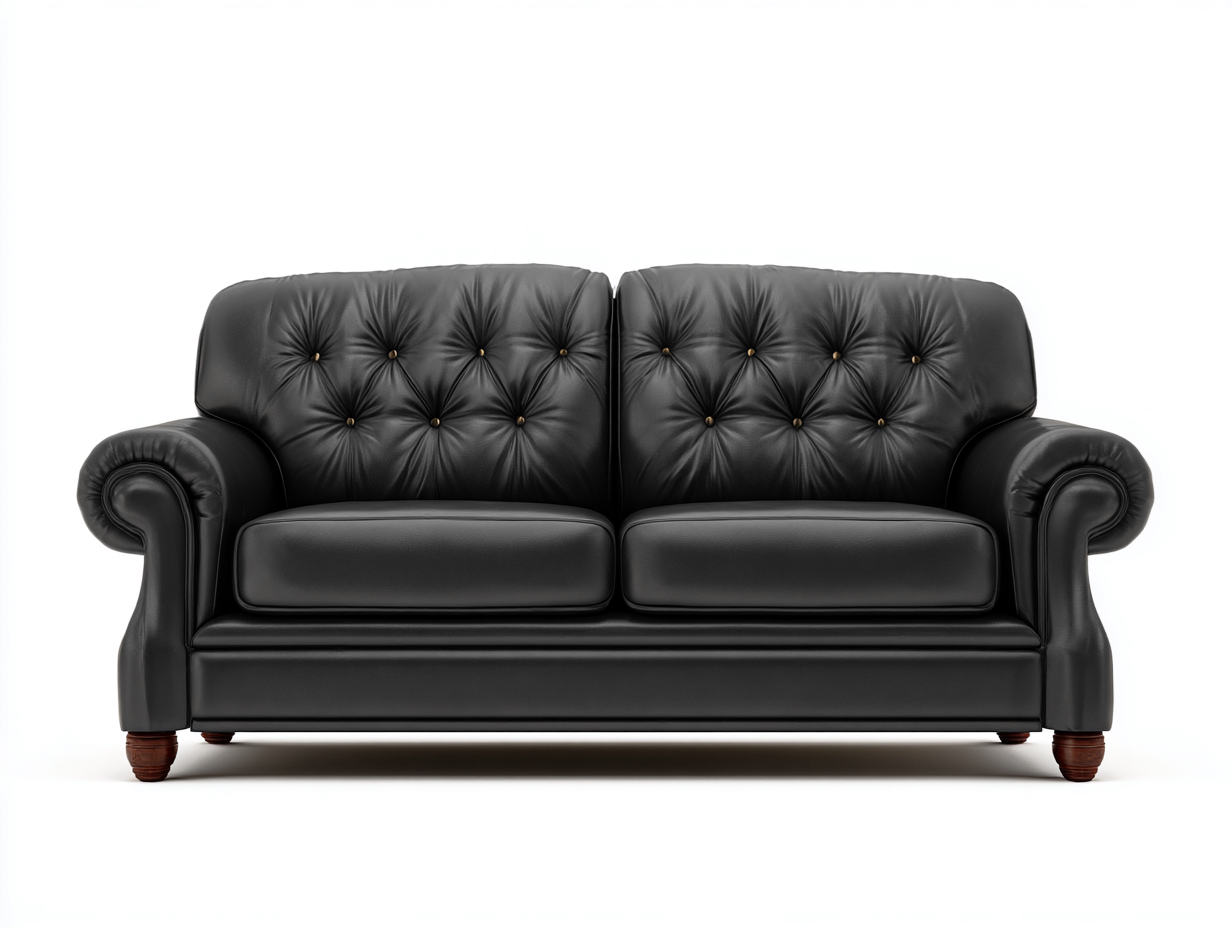Canapé droit en cuir synthétique rembourré 168x88x86 cm - Noir - Pieds en bois foncé - Pour salon - Style classique-Oakmyloft
