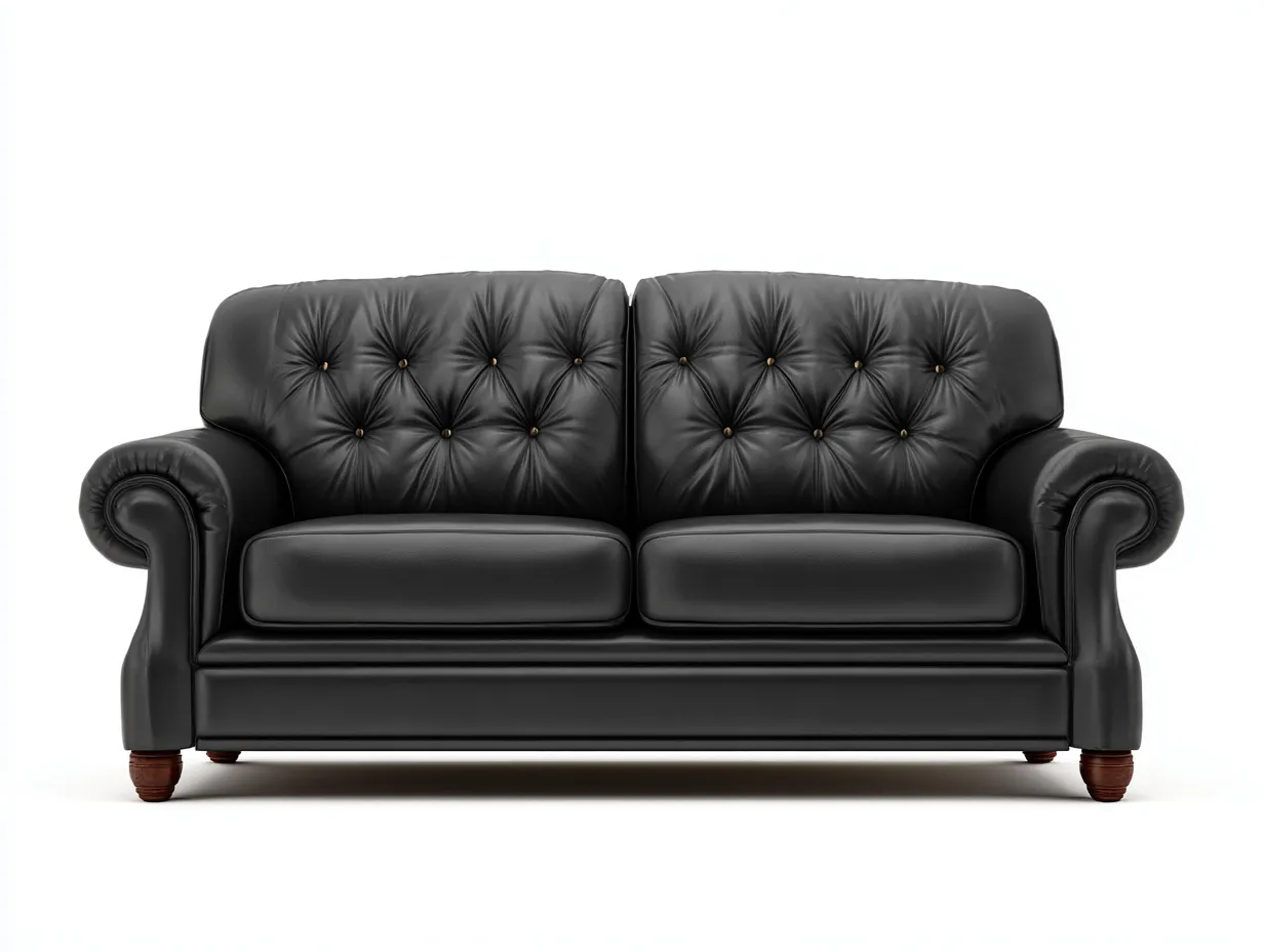 Canapé droit en cuir synthétique rembourré 168x88x86 cm - Noir - Pieds en bois foncé - Pour salon - Style classique-Oakmyloft