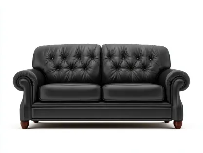 Canapé droit en cuir synthétique rembourré 168x88x86 cm - Noir - Pieds en bois foncé - Pour salon - Style classique-Oakmyloft