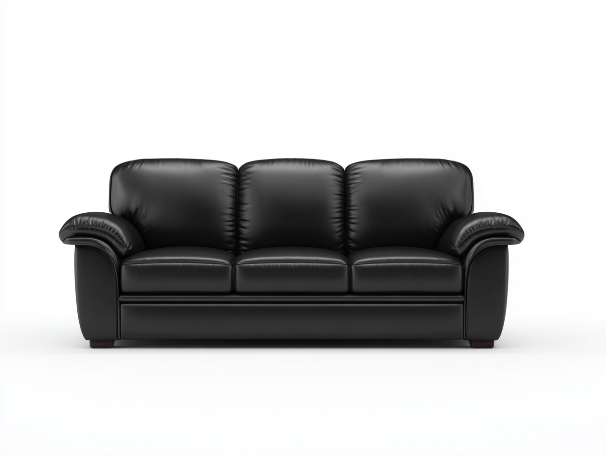 Canapé droit en cuir synthétique rembourré 182x90x84 cm - Noir - Pieds en bois foncé - Pour salon - Design moderne-Oakmyloft