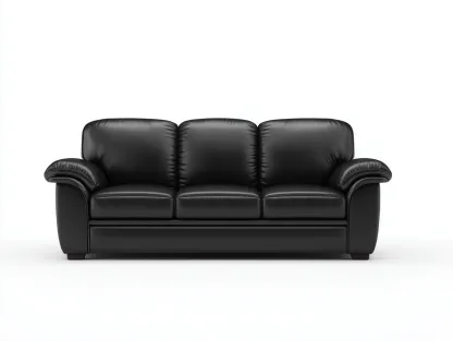 Canapé droit en cuir synthétique rembourré 182x90x84 cm - Noir - Pieds en bois foncé - Pour salon - Design moderne-Oakmyloft