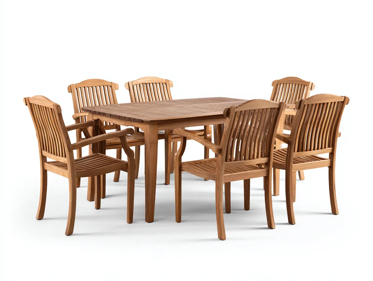 Salon de jardin repas en bois 180x90x75 cm - brun naturel - pour jardin et terrasse - design classique à lattes courbées-Homigetpad