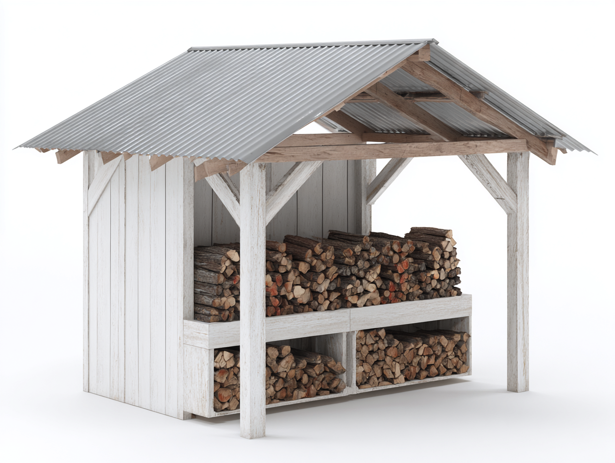 Abri à bûches 188x86x176 cm blanc et gris pour jardin - design rustique avec toit double pente-Homigetpad