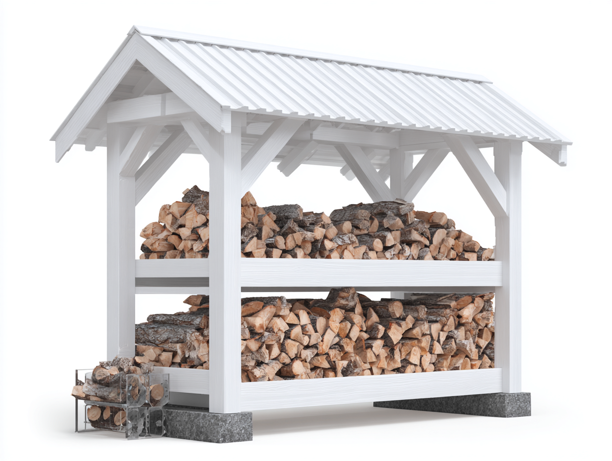 Abri à bûches 185x80x170 cm en bois blanc pour jardin - design rustique avec toit double pente-Homigetpad