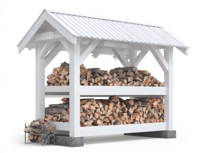 Abri à bûches 185x80x170 cm en bois blanc pour jardin - design rustique avec toit double pente-Homigetpad