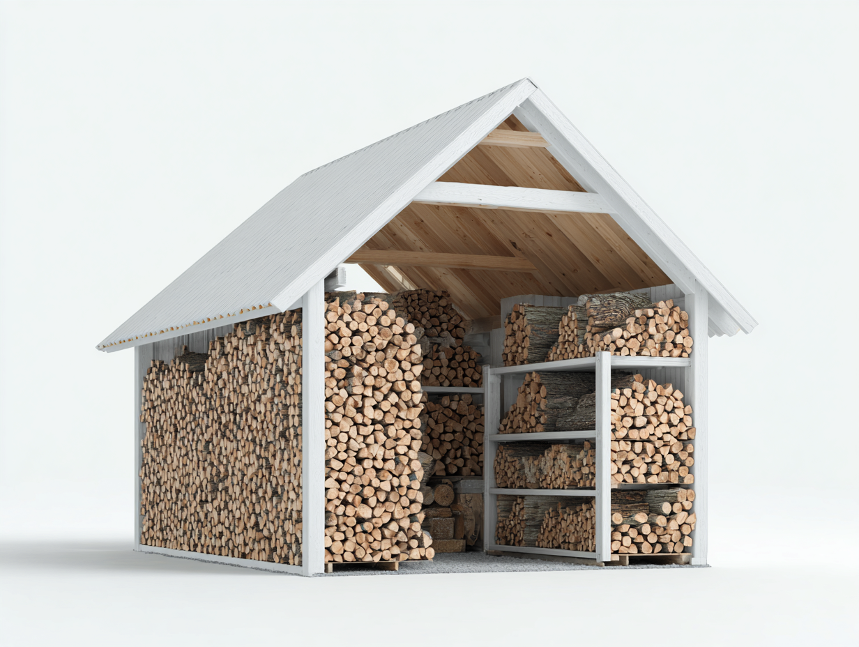 Abri à bûches 238x128x205 cm en bois blanc pour jardin - design rustique avec toit double pente-Homigetpad