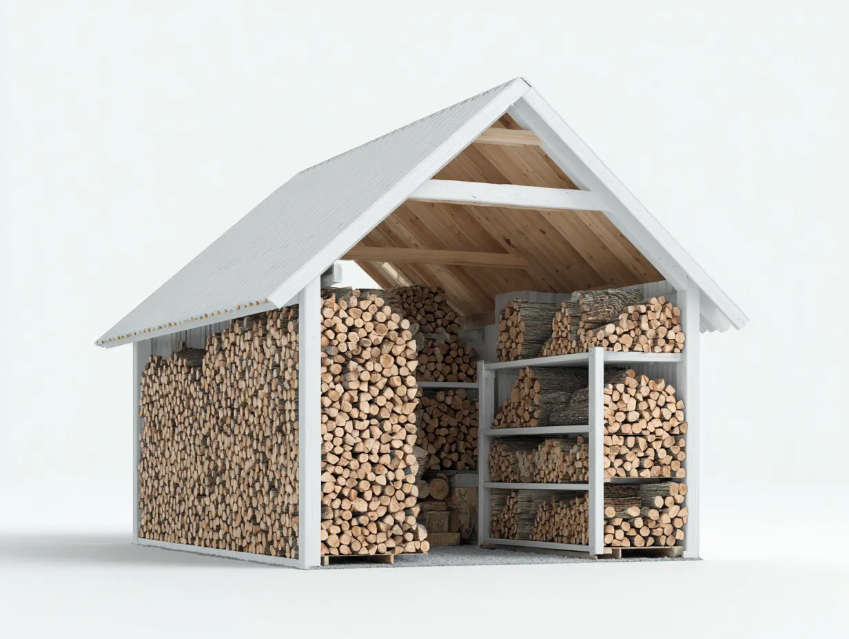 Abri à bûches 238x128x205 cm en bois blanc pour jardin - design rustique avec toit double pente-Homigetpad