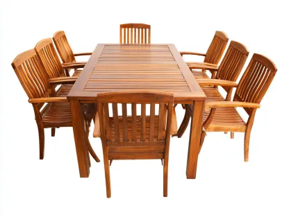 Salon de jardin repas en bois 220x100x75 cm - brun naturel - pour jardin et terrasse - design classique à lattes-Homigetpad
