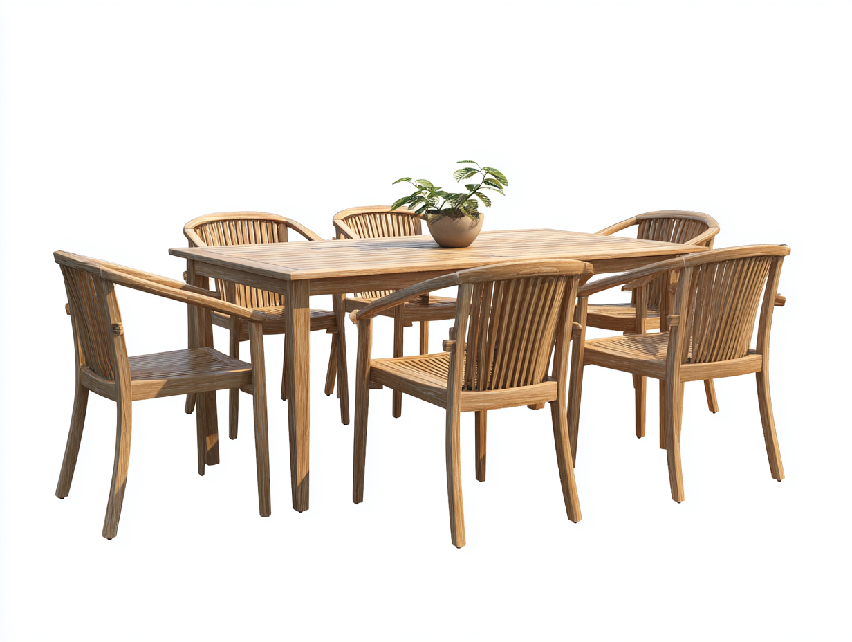 Salon de jardin repas en bois 180x90x75 cm - brun naturel - pour jardin et terrasse - design à lattes arrondies-Homigetpad